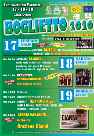 Boglietto 2026: al via la festa patronale tra enogastronomia, musica e luna park