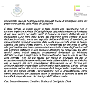 Comunicato stampa Festeggiamenti patronali Motta di Costigliole (fiera del peperone quadrato della Motta di Costigliole)